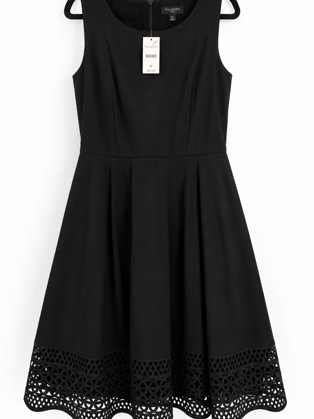 Talbots Black Eyelet Hem Fit & Flare Dress Size 10 NWT